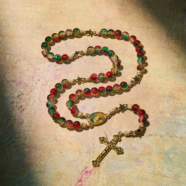 FREE Today: Christmas Glass Bead Rosary: Our Lady of Guadalupe Medal & Golden Crucifix - image 2