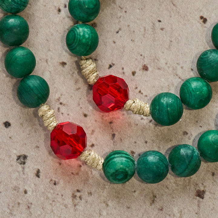 Christianartworkshop Christmas Gift: Green Patterned Stone Rosary for Devout Prayer: Green-Golden Glass Cross - image 12