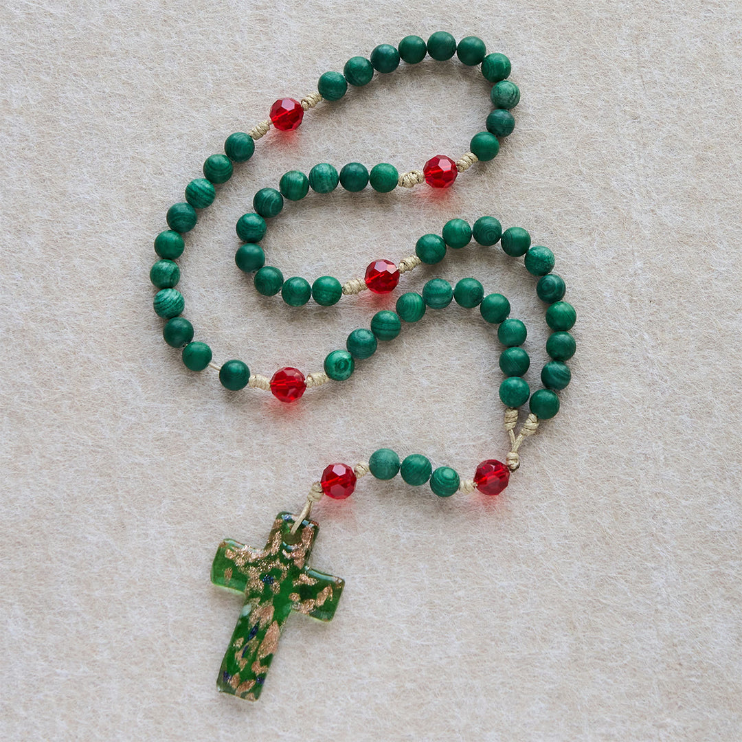 FREE Today: Green Patterned Stone Rosary for Devout Prayer: Green-Golden Glass Cross - image 5