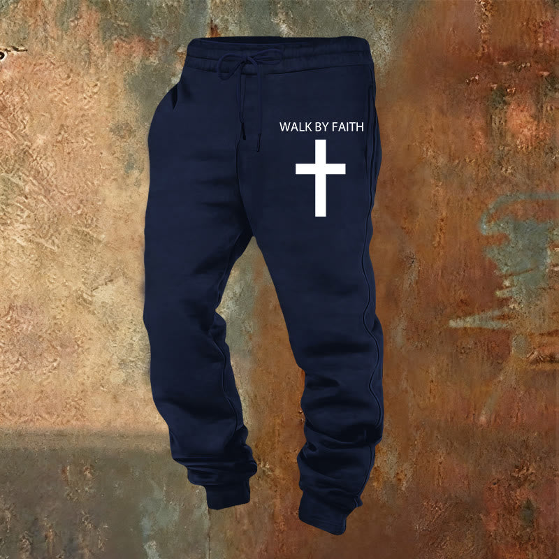 Christianartworkshop Revival Streetwear Walk by Faith Sweatpants: Cross on Side-Leg - Navy Blue - 2XL - image 5