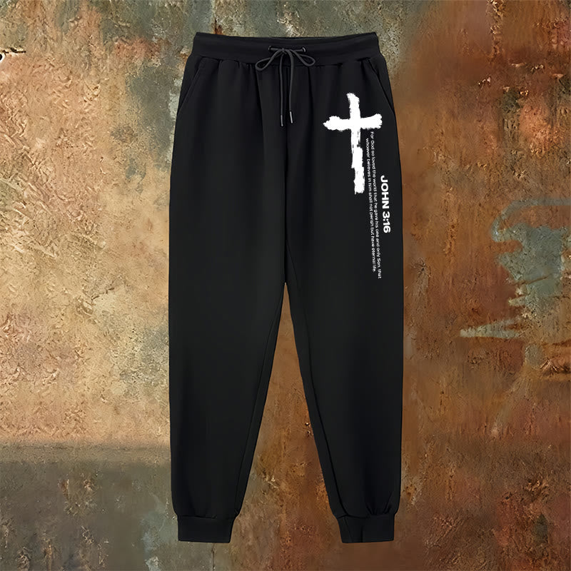 Christianartworkshop John 3:16 Statement Brush Cross Scripture Sweatpants: Walk the Gospel - image 6