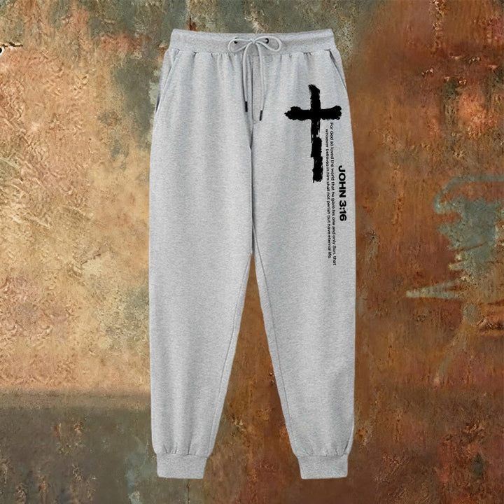Christianartworkshop John 3:16 Statement Brush Cross Scripture Sweatpants: Walk the Gospel - image 2