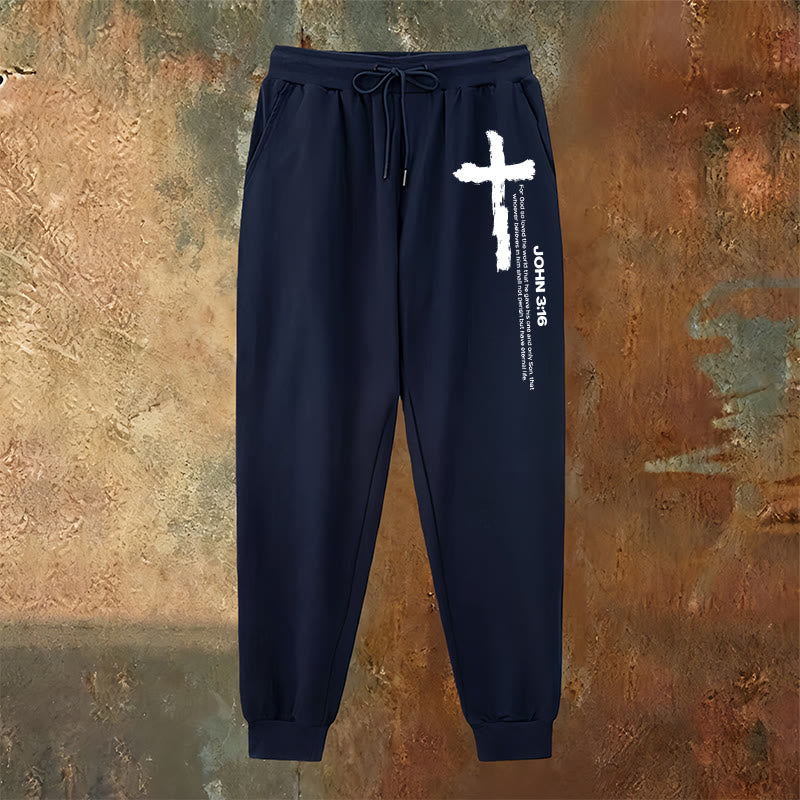 Christianartworkshop John 3:16 Statement Brush Cross Scripture Sweatpants: Walk the Gospel - image 10