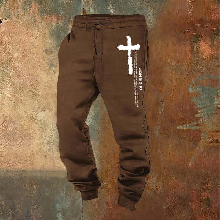 Christianartworkshop John 3:16 Statement Brush Cross Scripture Sweatpants: Walk the Gospel - Brown - 2XL - image 16