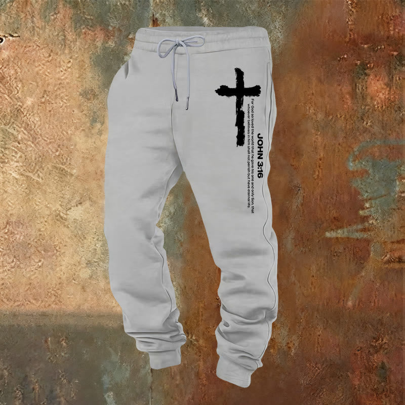 Christianartworkshop John 3:16 Statement Brush Cross Scripture Sweatpants: Walk the Gospel - Light Grey - 2XL - image 0