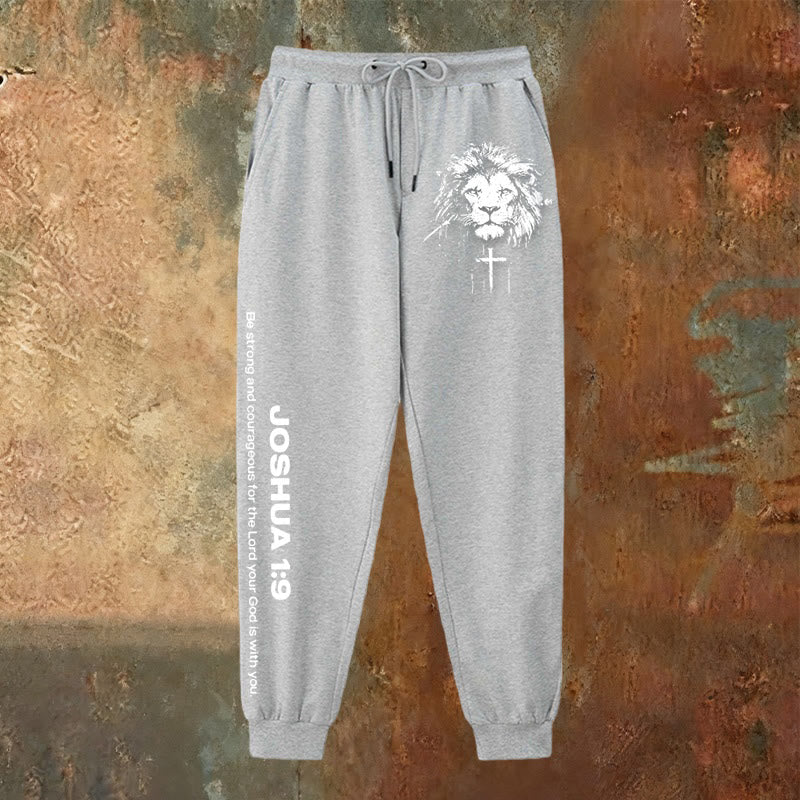 Christianartworkshop Lion of Judah Sweatpants: Joshua 1:9 Verse in Charcoal - image 14