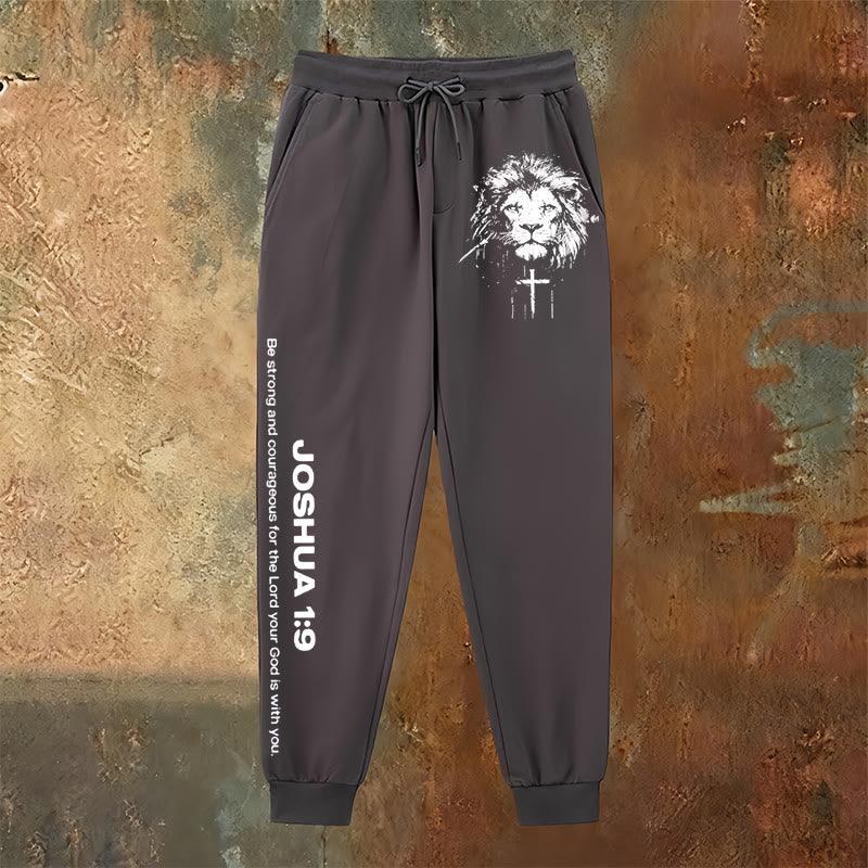 Christianartworkshop Lion of Judah Sweatpants: Joshua 1:9 Verse in Charcoal - image 23