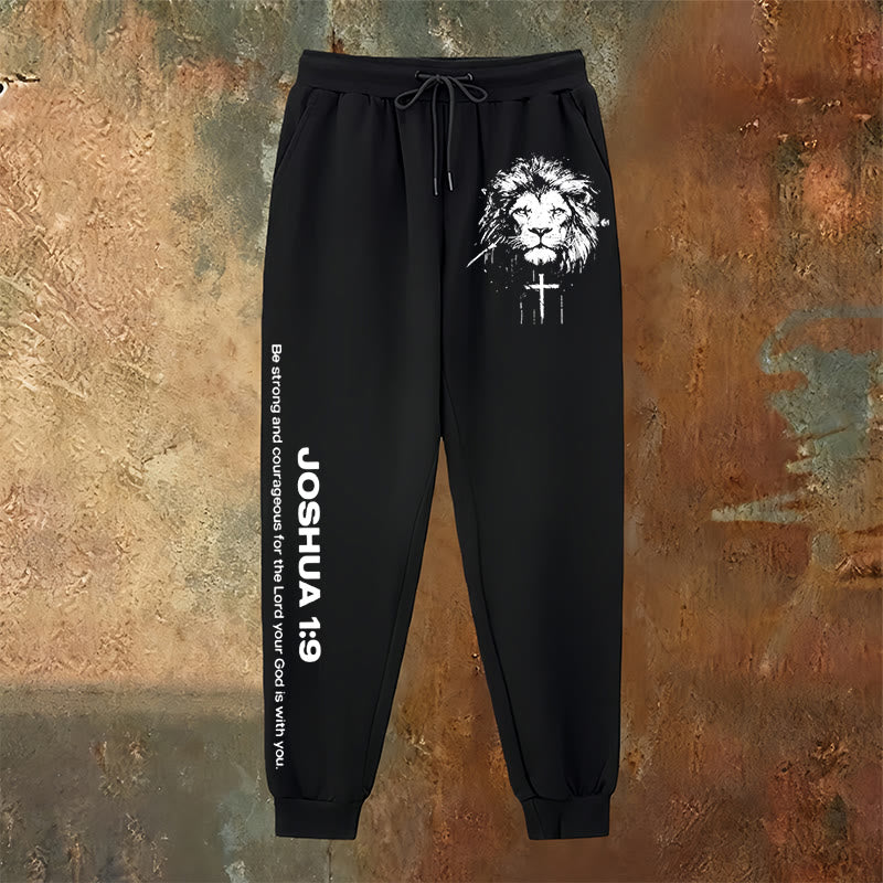 Christianartworkshop Lion of Judah Sweatpants: Joshua 1:9 Verse in Charcoal - image 7