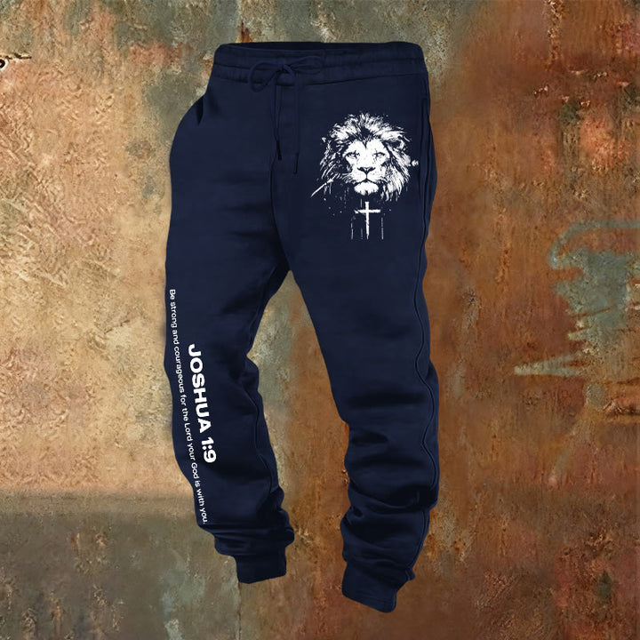 Christianartworkshop Lion of Judah Sweatpants: Joshua 1:9 Verse in Charcoal - Navy Blue - 2XL - image 9