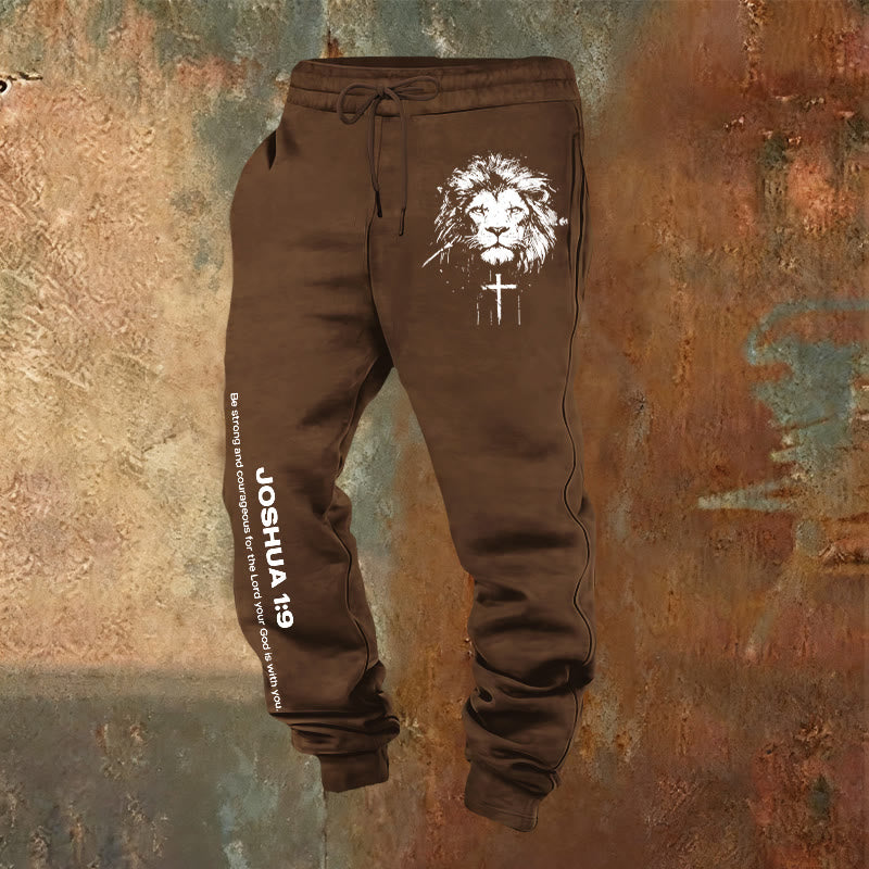 Christianartworkshop Lion of Judah Sweatpants: Joshua 1:9 Verse in Charcoal - Brown - 2XL - image 16