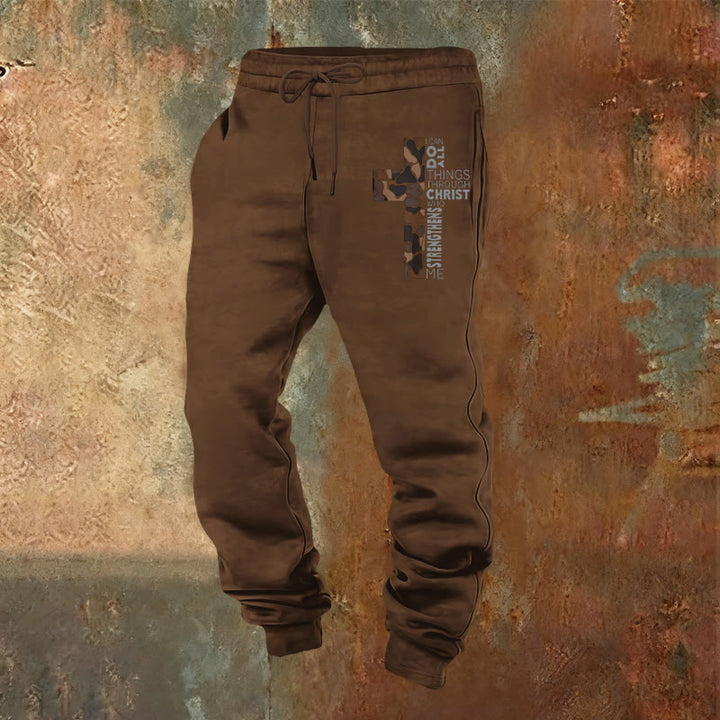 Christianartworkshop Disciple Edition Philippians 4:13 Strength Camo Cross Sweatpants - Brown - 2XL - image 17