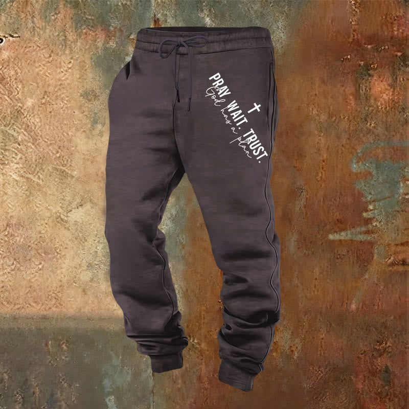 Christianartworkshop Pray Wait Trust Statement Sweatpants: Side-Hip Faith Mantra - Dark Grey - 2XL - image 20