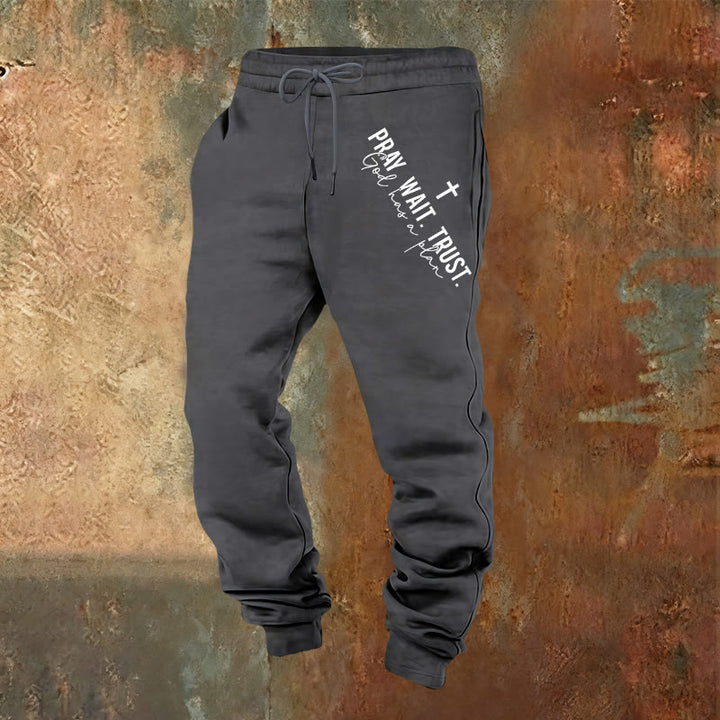 Christianartworkshop Pray Wait Trust Statement Sweatpants: Side-Hip Faith Mantra - Warm Grey - 2XL - image 12