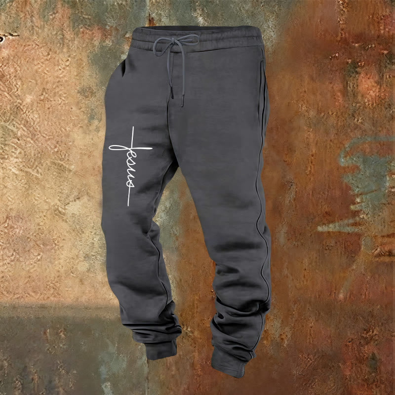 Christianartworkshop Minimal Jesus Cross Script Sweatpants: Every Step with Jesus - Warm Grey - 2XL - image 17