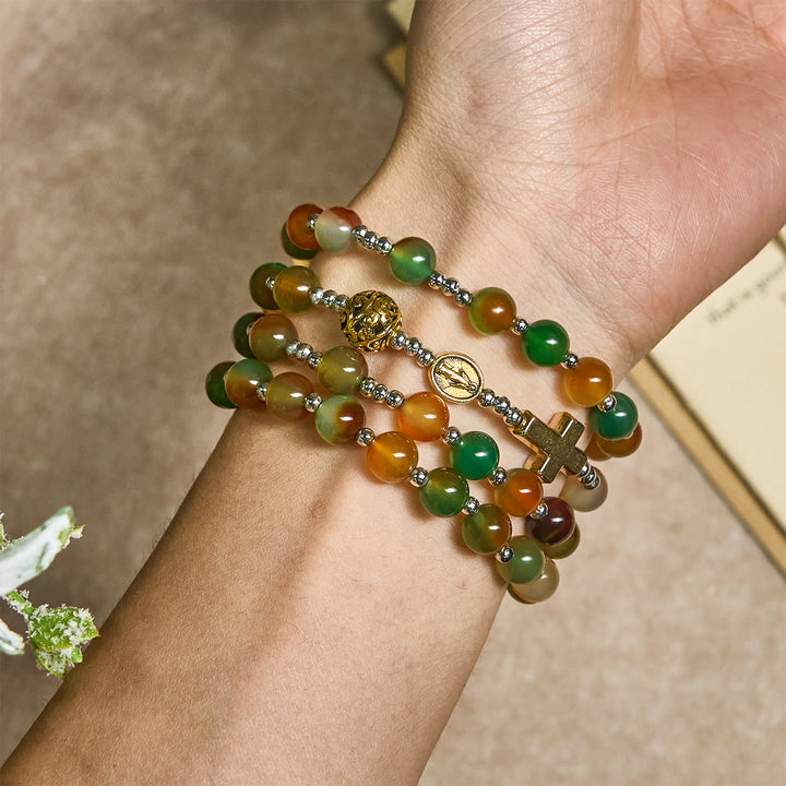 Christianartworkshop Christmas Gift: Christmas Malachite Multi-Layer Rosary Bracelet with Cross & Medal - image 1