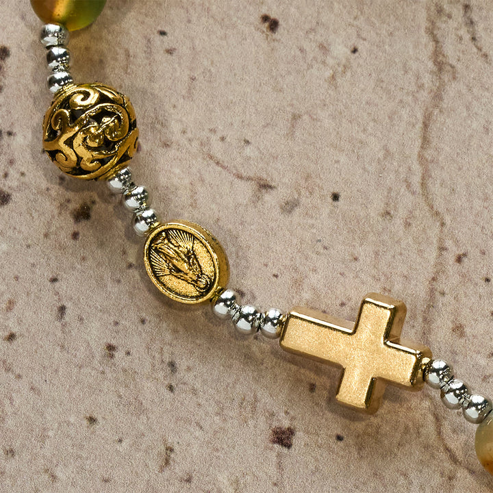 Christianartworkshop Christmas Gift: Christmas Malachite Multi-Layer Rosary Bracelet with Cross & Medal - image 7