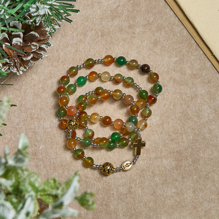 Christianartworkshop Christmas Malachite Multi-Layer Rosary Bracelet with Cross & Medal - image 5