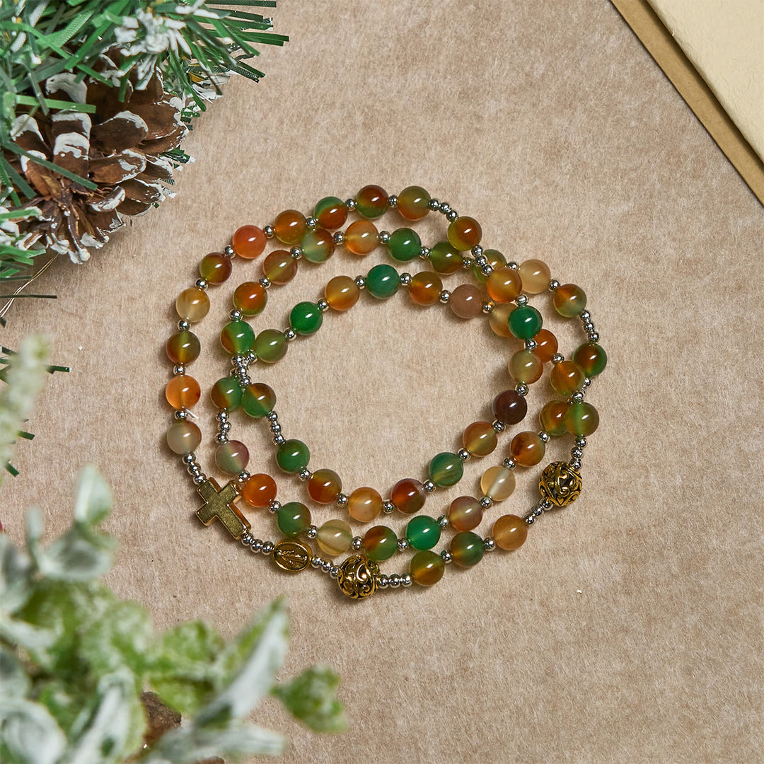 Christianartworkshop Christmas Gift: Christmas Malachite Multi-Layer Rosary Bracelet with Cross & Medal - image 4