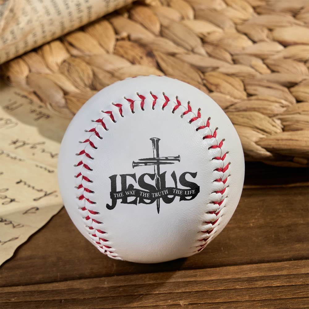 Christianartworkshop Scriptural Meaning Baseball: Jesus The Way Truth Life & Cross Design - Softball with Scripture - image 0