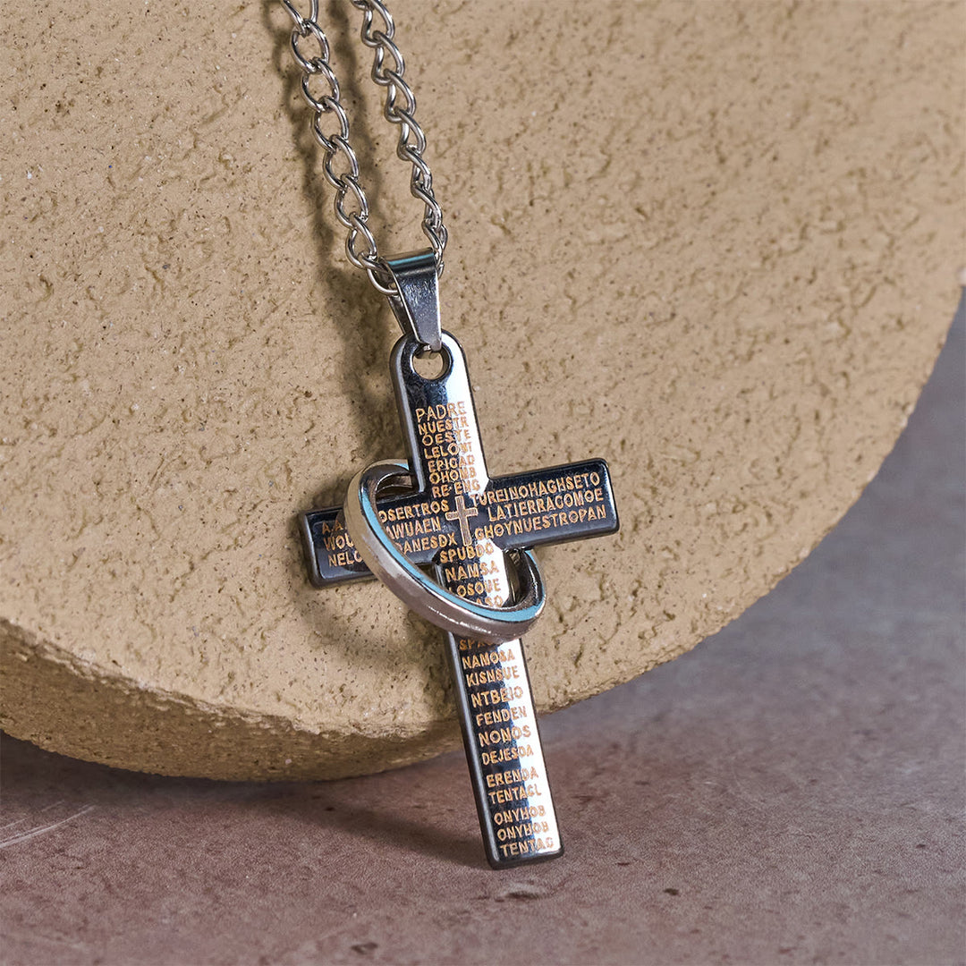 Christianartworkshop Lord's Prayer with Interlocking Ring Cross Pendant Necklace: Bold Style Sacred Meaning - Silver - image 0