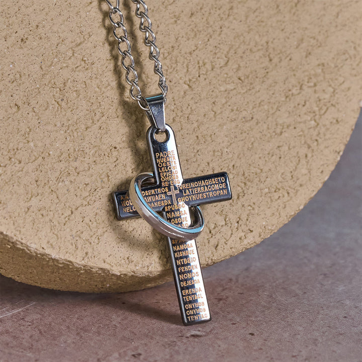 FREE Today: Lord's Prayer with Interlocking Ring Cross Pendant Necklace: Bold Style Sacred Meaning - Silver - image 0