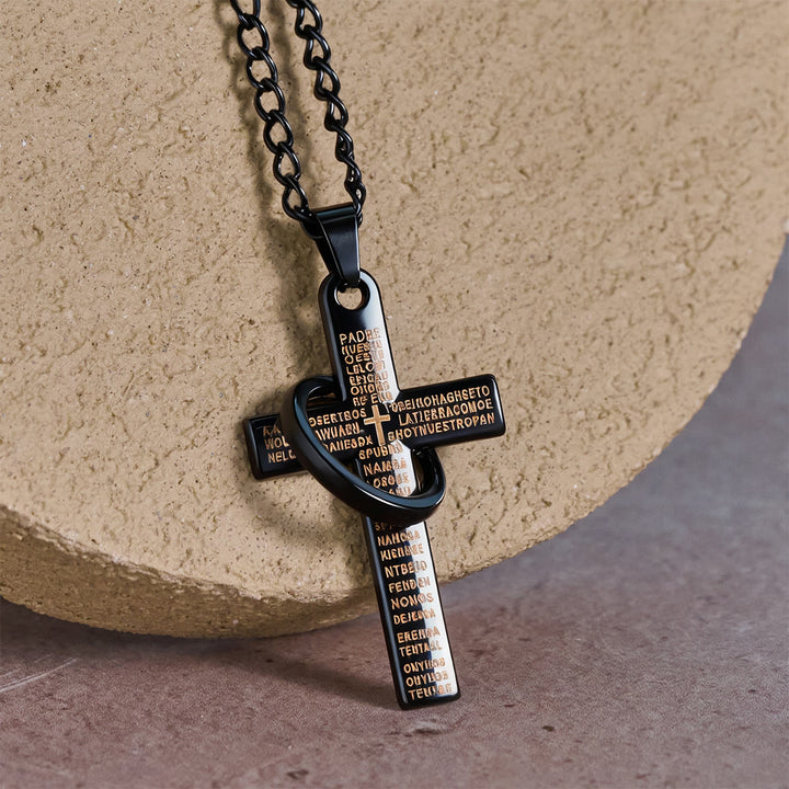 FREE Today: Lord's Prayer with Interlocking Ring Cross Pendant Necklace: Bold Style Sacred Meaning - Black - image 6
