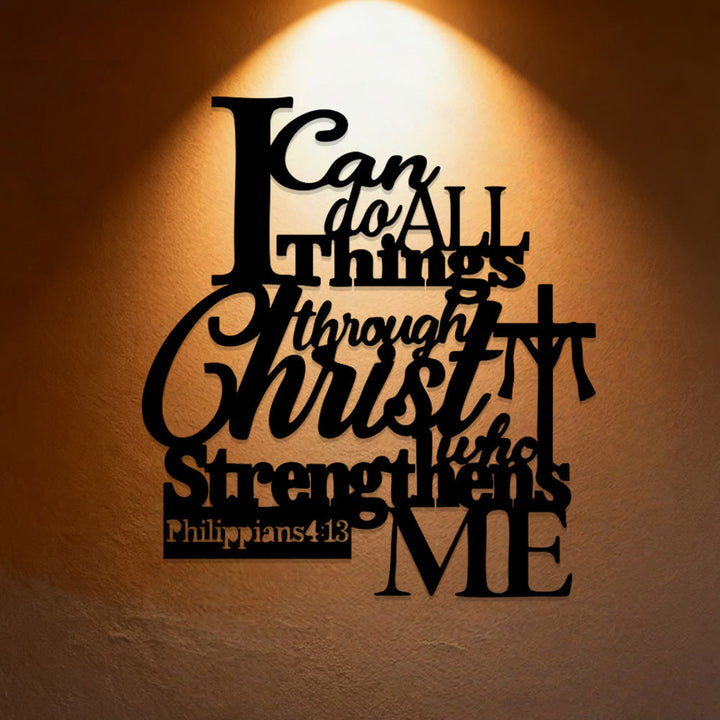 Christianartworkshop Through Christ Who Strengthens Me Metal Wall Decor: Inspired by Philippians 4:13 - 14.27''*15.75''/36.25*40cm - image 0
