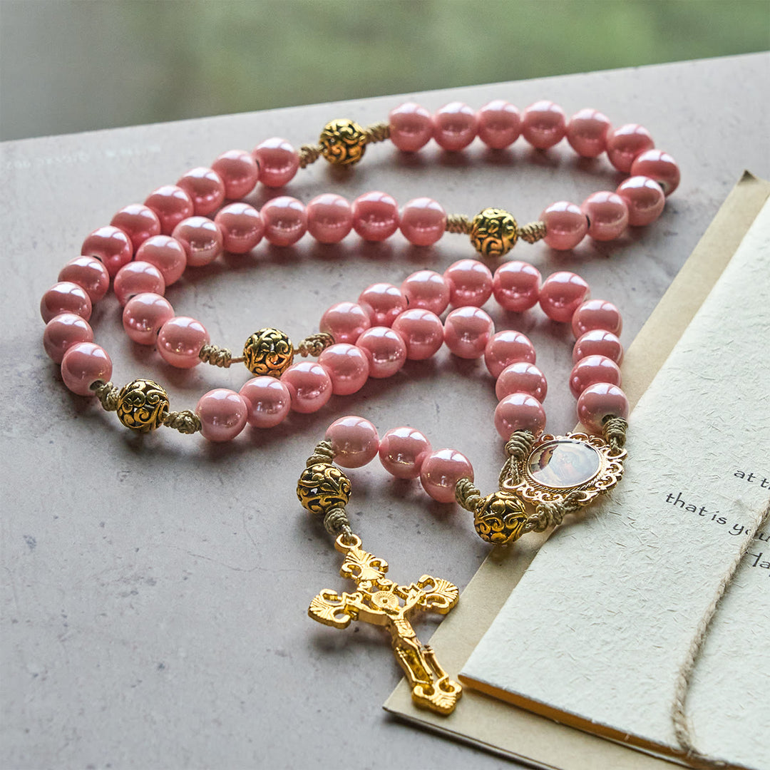 Christianartworkshop Mary's Light Pink Ceramic Rosary: Celebrate Christmas with Grace and Hope - image 4