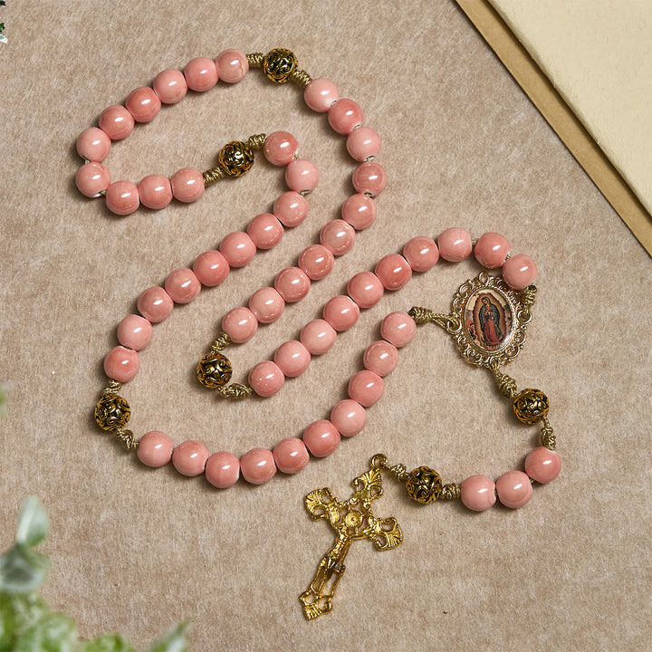 Christianartworkshop Mary's Light Pink Ceramic Rosary: Celebrate Christmas with Grace and Hope - image 8