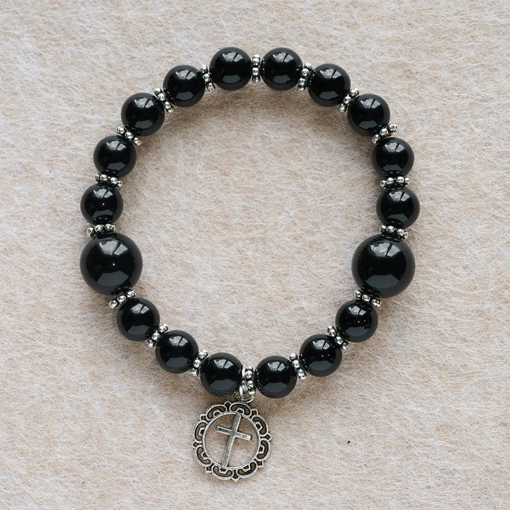 Christianartworkshop Spiritual Armor Black Obsidian Bracelet with Cross Charm: Pray without Fear - image 4