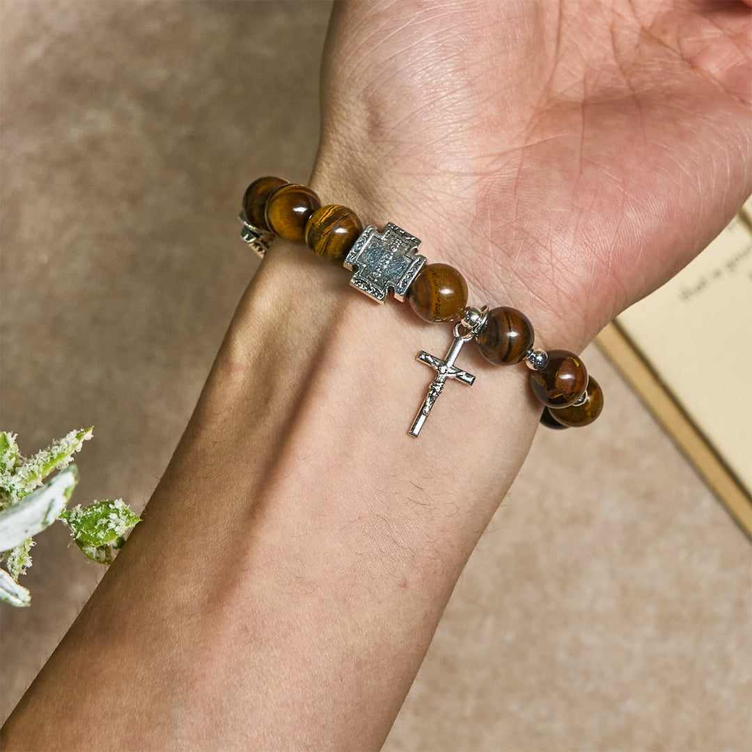 Christianartworkshop Courage in Christ Tiger Eye Stone Bracelet with Cross Charm: Pray without Fear - image 1