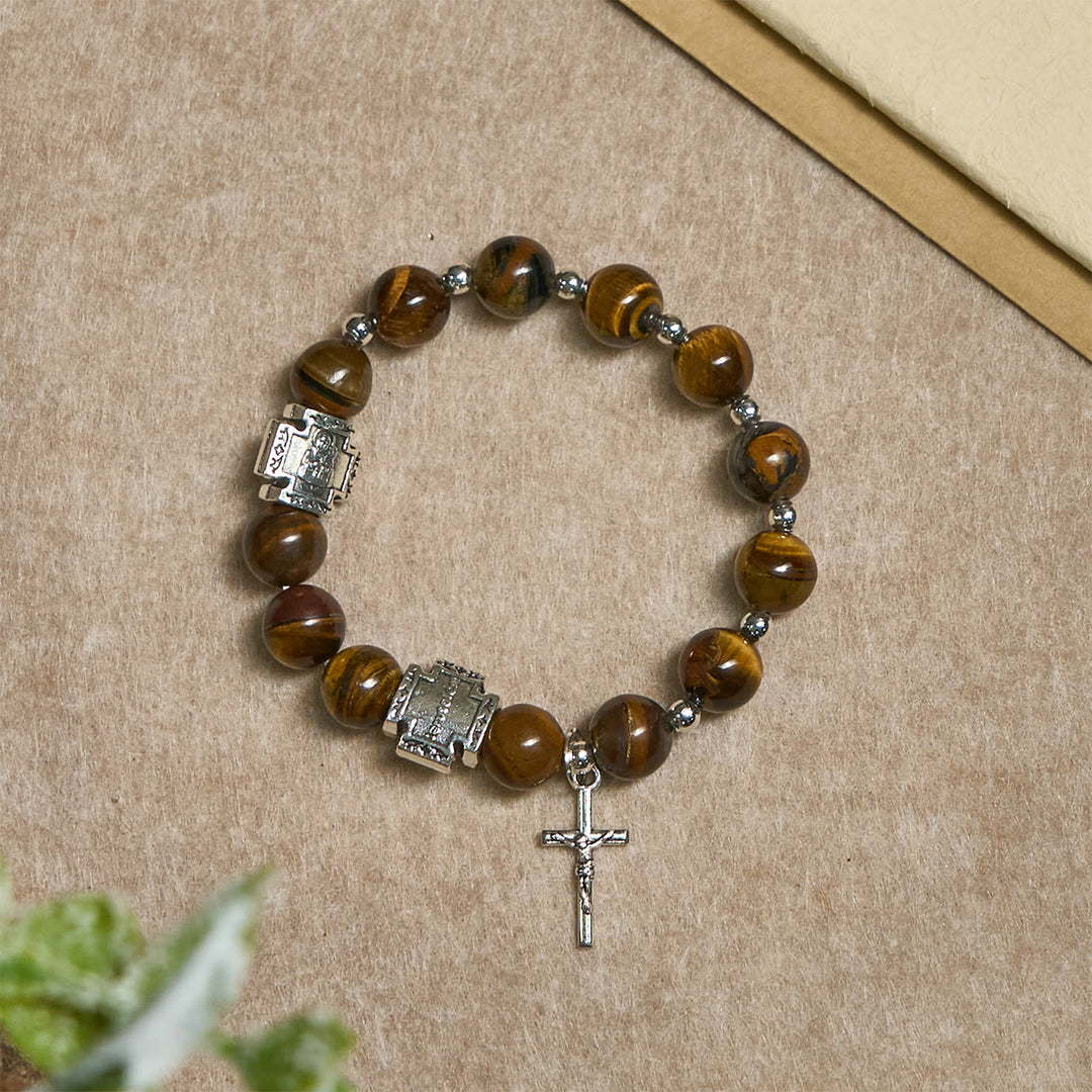 Christianartworkshop Courage in Christ Tiger Eye Stone Bracelet with Cross Charm: Pray without Fear - image 5