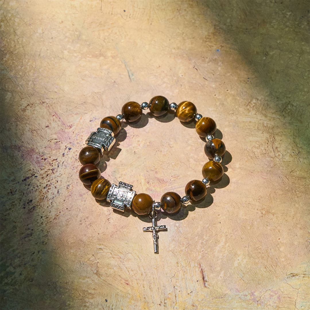 Christianartworkshop Courage in Christ Tiger Eye Stone Bracelet with Cross Charm: Pray without Fear - image 4