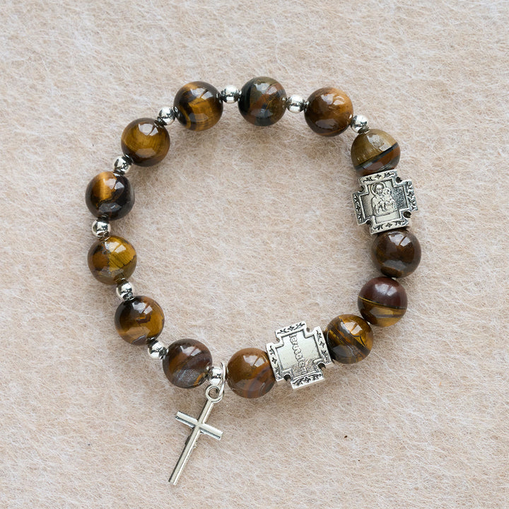 Christianartworkshop Courage in Christ Tiger Eye Stone Bracelet with Cross Charm: Pray without Fear - Wrist Circumference: 5.91''-7.09''/15-18cm - image 0