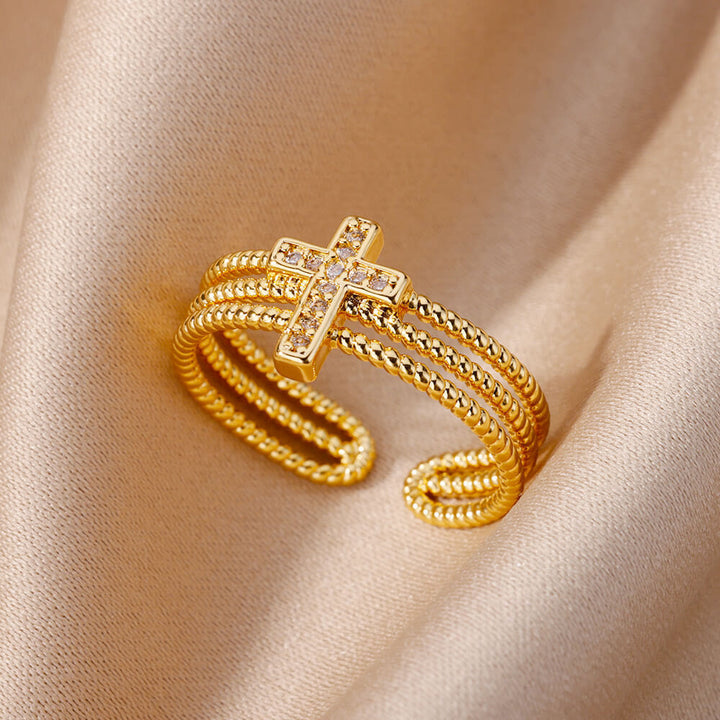 Christianartworkshop Sparkling Cross Ring: Zircon - Studded Design for Faith - Driven Gifting - Golden(Suitable for US sizes 6-10) - image 0