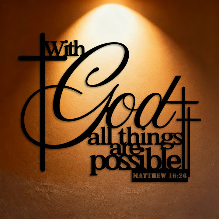 Christianartworkshop Matthew 19:26 Cross Design Metal Wall Decor: Faith That Strengthens - 15.75''*12.85''/40*32.63cm - image 0