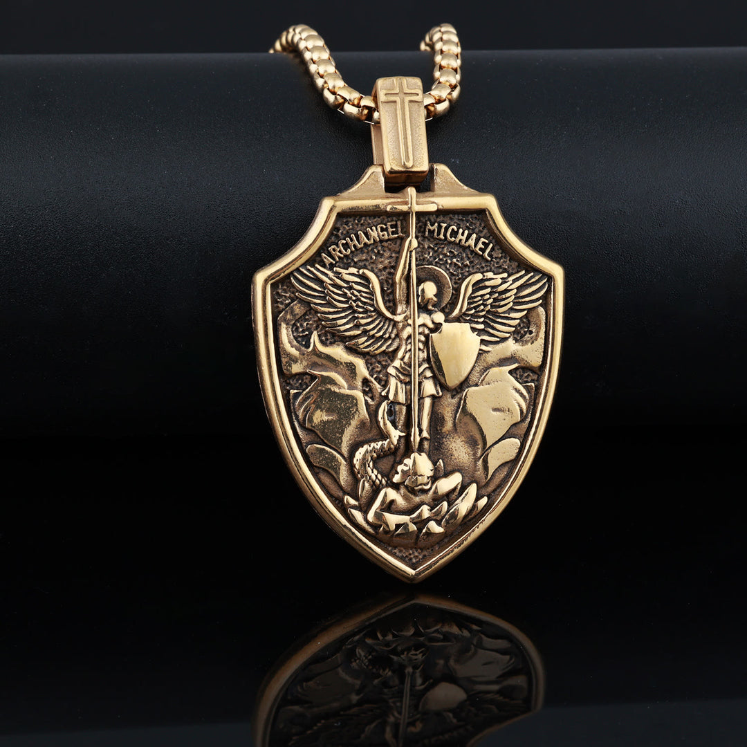 Christianartworkshop Archangel Michael Shield Pendant Necklace: Faith & Protection for Daily Wear - Golden - image 0