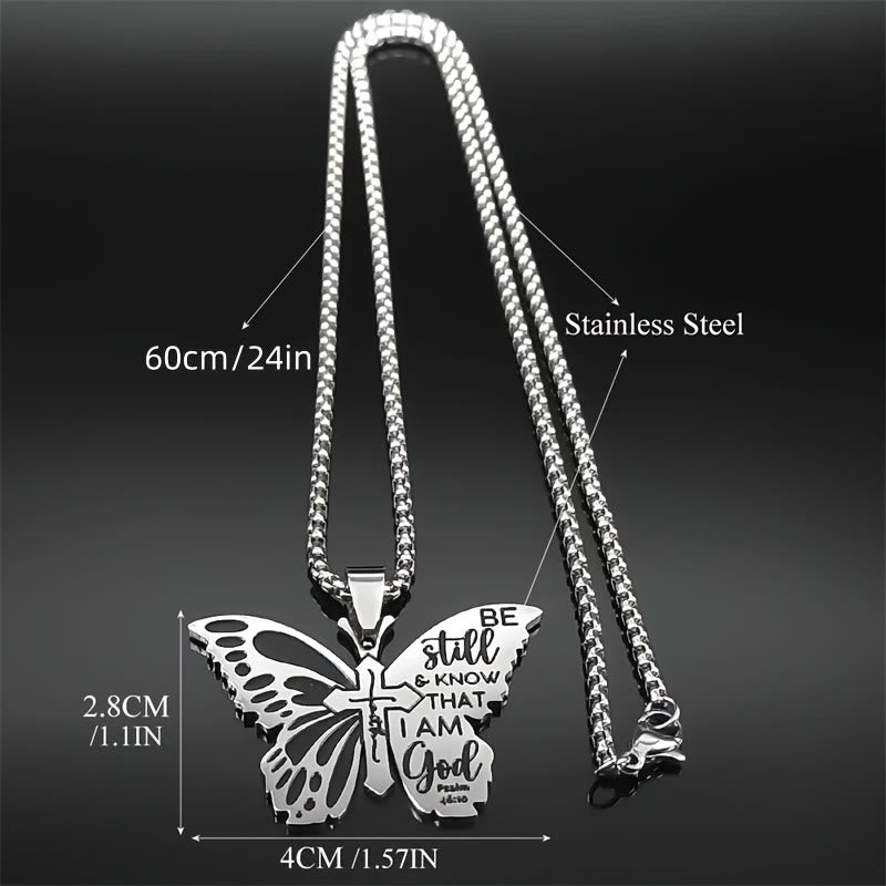 Free Today:  Psalm 46:10 Butterfly Cross Necklace: Be Still & Know That I Amd God - image 4