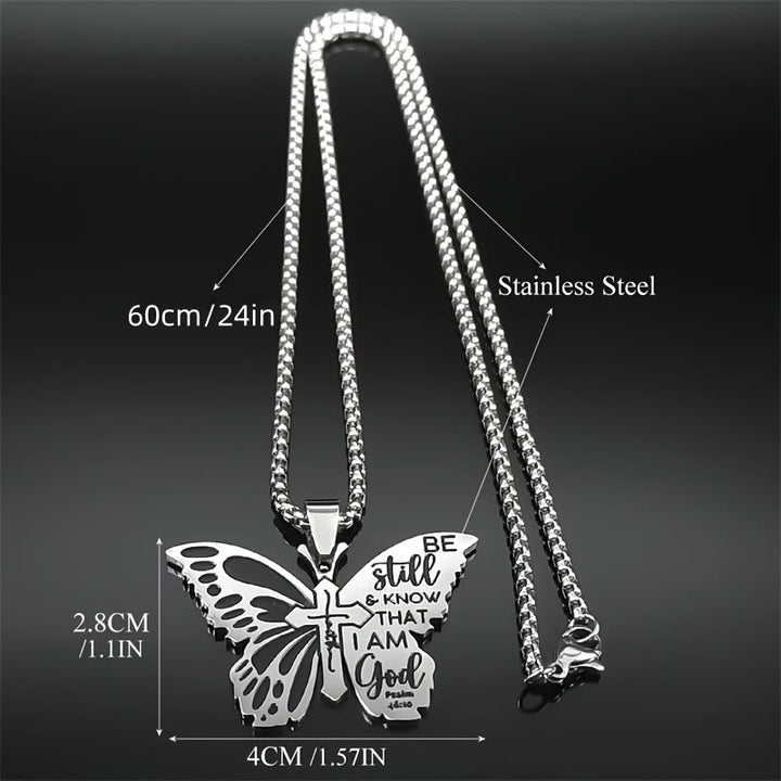 Free Today:  Psalm 46:10 Butterfly Cross Necklace: Be Still & Know That I Amd God - image 4