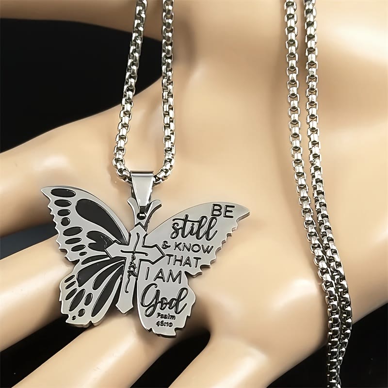 Free Today:  Psalm 46:10 Butterfly Cross Necklace: Be Still & Know That I Amd God - image 3