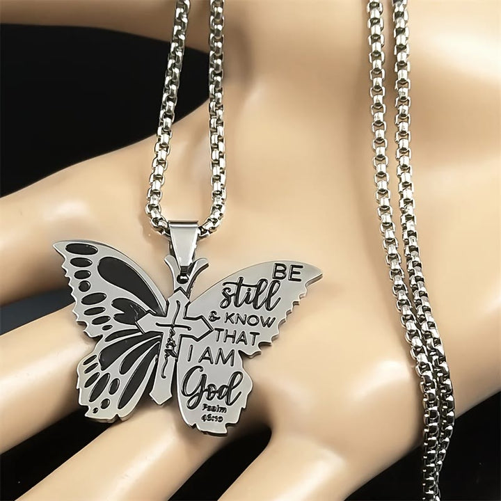 Free Today:  Psalm 46:10 Butterfly Cross Necklace: Be Still & Know That I Amd God - image 3