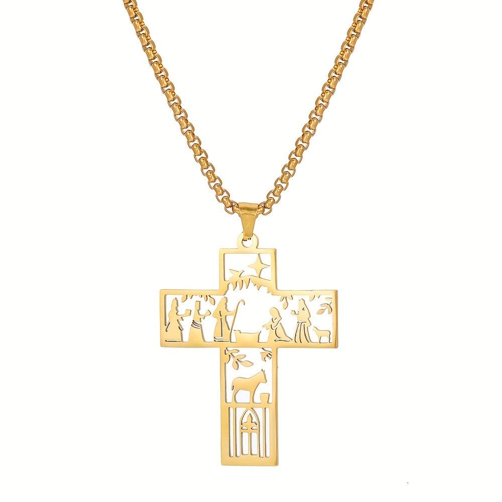Christianartworkshop Cross with Nativity Cutout Necklace: Timeless Faith Symbol for Christmas - image 1