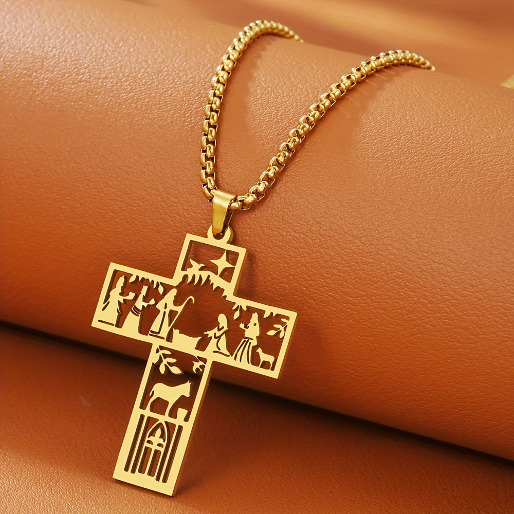 FREE Today: Cross with Nativity Cutout Necklace: Timeless Faith Symbol for Christmas - Golden - image 0