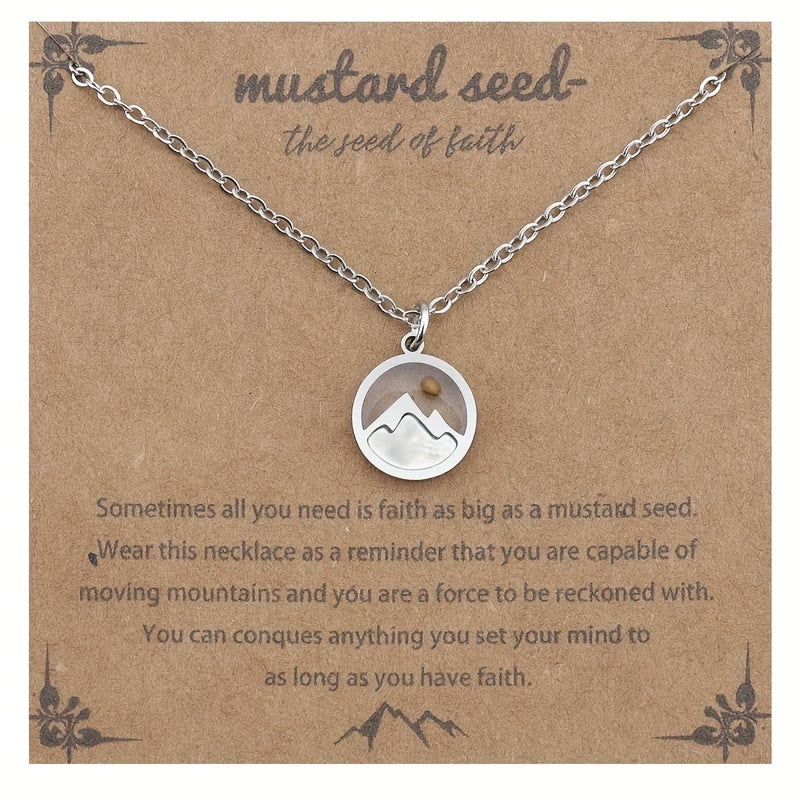 Christianartworkshop Minimalist Mustard Seed Mountain Necklace: Faith Expression in Daily Wear - Silver Circle - image 2