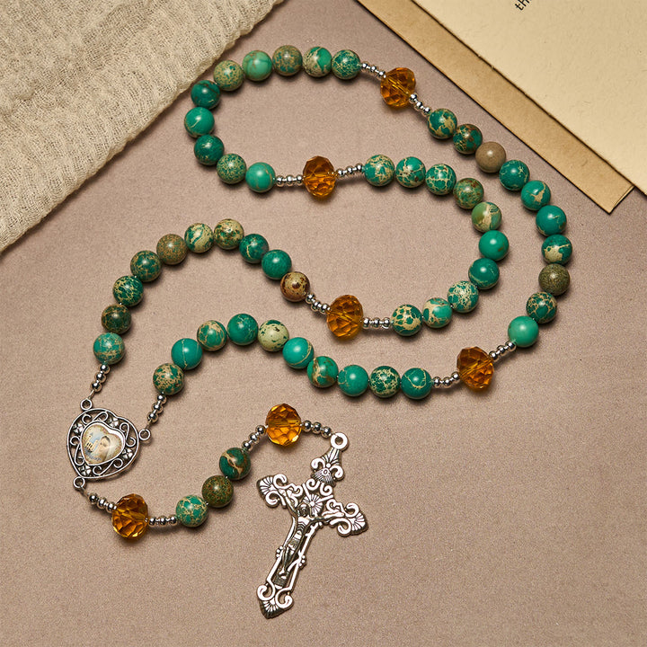 FREE Today: Peace through Mary's Heart Rosary in Turquoise and Amber Hues - image 4