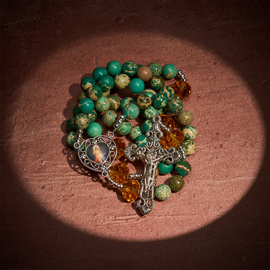 FREE Today: Peace through Mary's Heart Rosary in Turquoise and Amber Hues - image 2