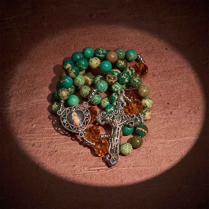 FREE Today: Peace through Mary's Heart Rosary in Turquoise and Amber Hues - image 2