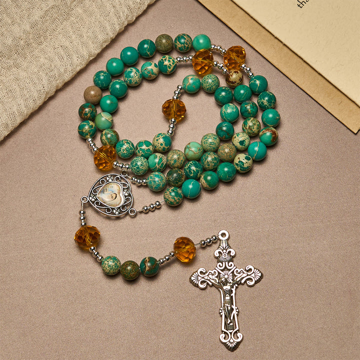 FREE Today: Peace through Mary's Heart Rosary in Turquoise and Amber Hues - image 3