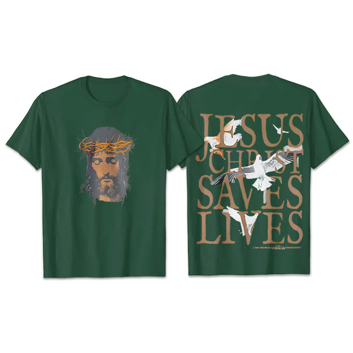 Christianartworkshop Jesus Face and Crown of Thorns Graphic T-Shirt - Dark Green - 2XL - image 24