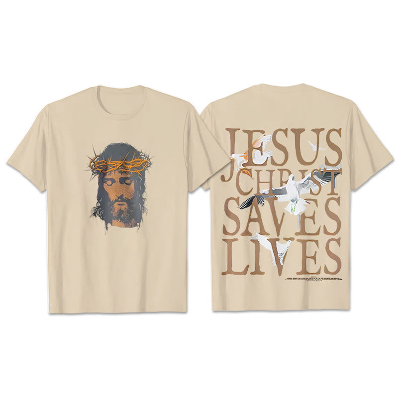 Christianartworkshop Jesus Face and Crown of Thorns Graphic T-Shirt - Beige - 2XL - image 6